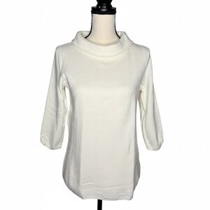 Talbots Women's Medium Petite Ivory‎ Cowl Neck 3/4 Sleeve Soft Knit Sweater